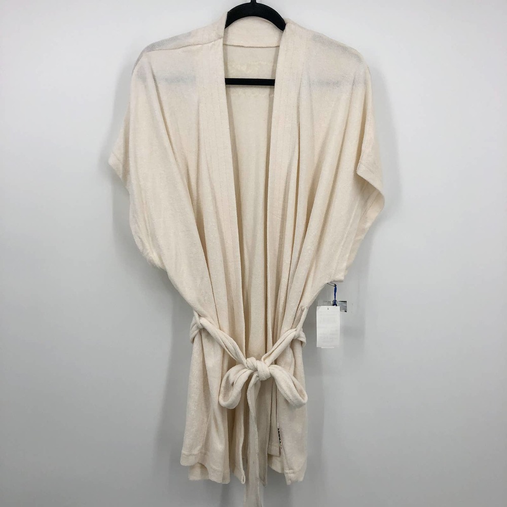 NEW Simon Miller Terry Short Sleeve Tie Waist Beige Wrap Hip Length Large